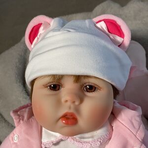 Reborn Style Baby Girl Doll with Pink Teddy Bear & Accessories NEW